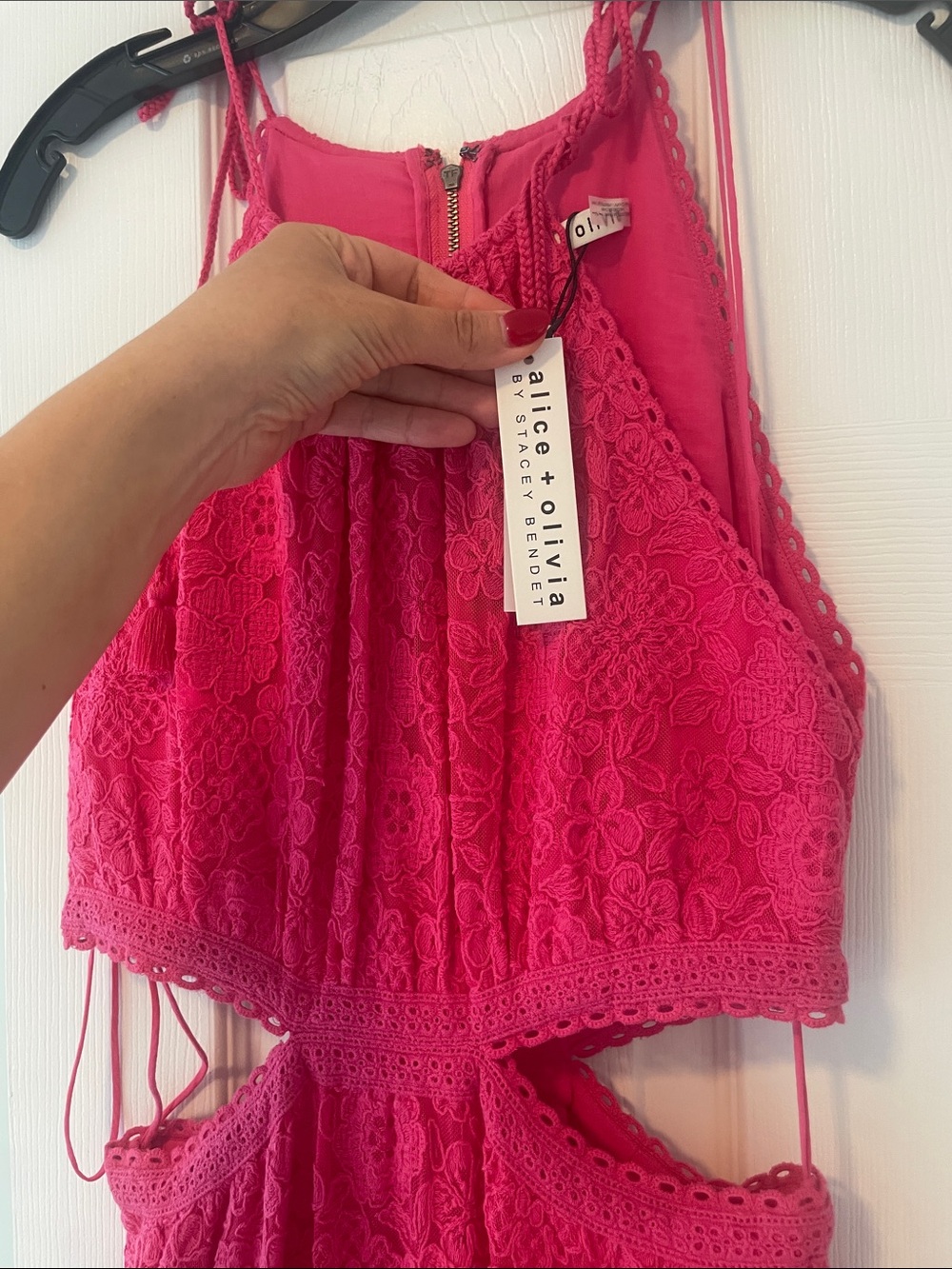Alice + Olivia Hot Pink Lace Halter Maxi Dress with Cutouts - Picture 5 of 6